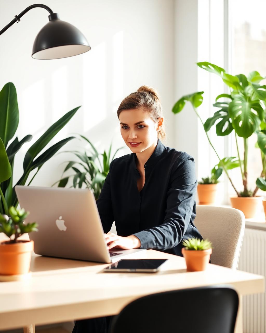 Remote professional working from a bright home office